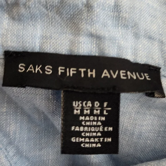 Saks Fifth Avenue Linen ight Blue Button-Up Tunic Shirt Shirtdress Sz M - Picture 8 of 8